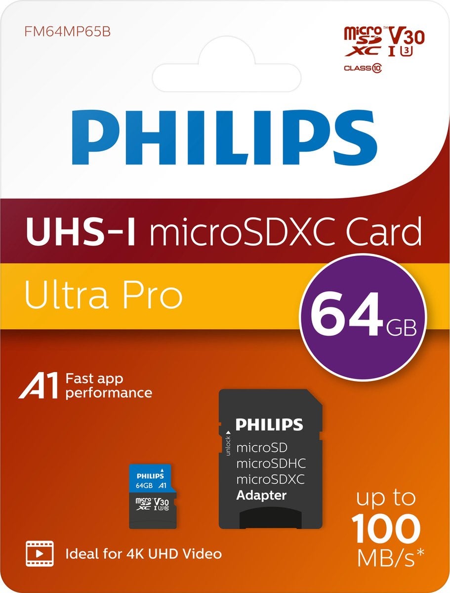 Philips MicroSDXC UHS-I U3 Kaart 64GB