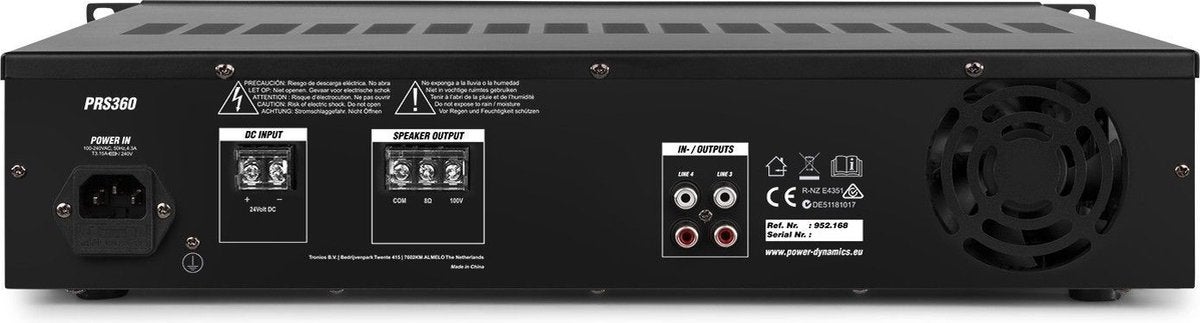 Power Dynamics PRS360 100V slave versterker 360W